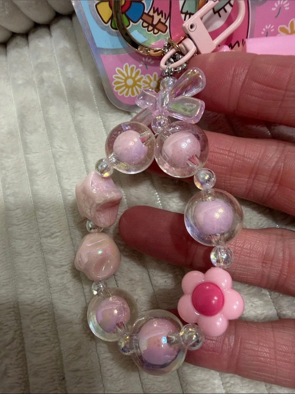 Cute Pink Plush Bunny Keychain & Blingy Lip Gloss Keychain Set. New.